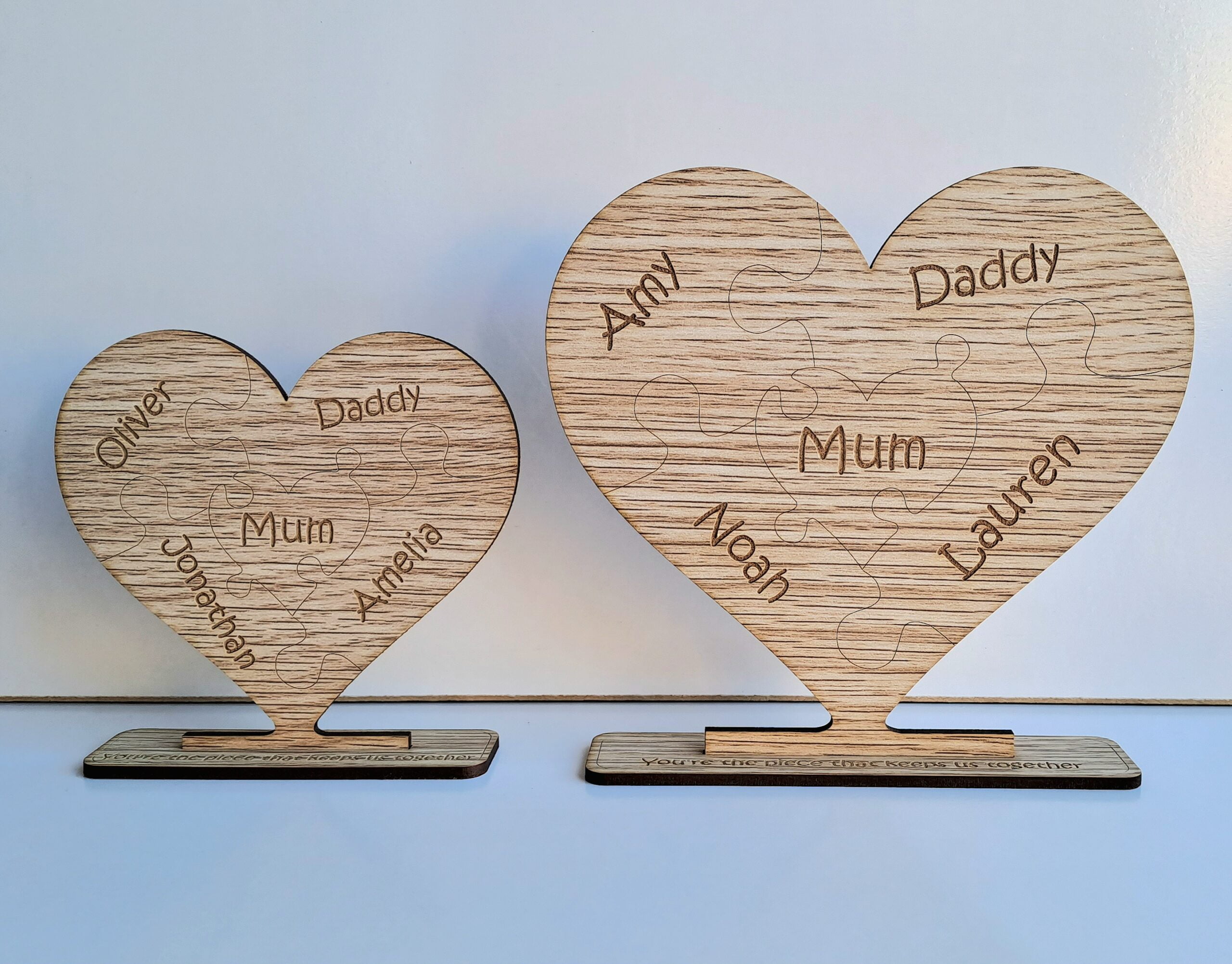 Wooden heart family puzzle