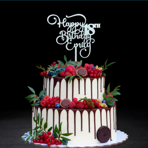 Cursive Cake Topper on Cake