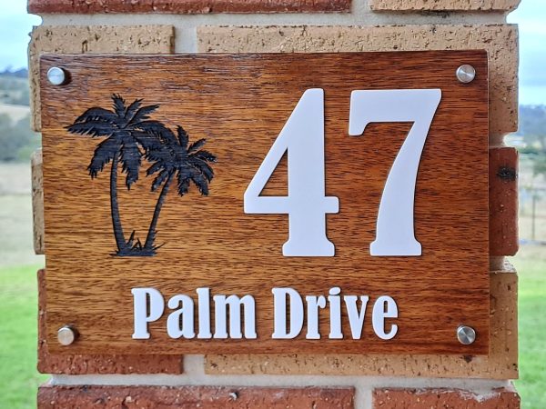 wooden address sign