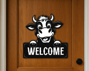 Peeking Cow Welcome Sign