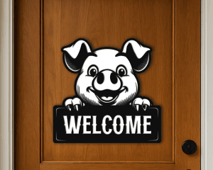 Peeking Pig Welcome Sign